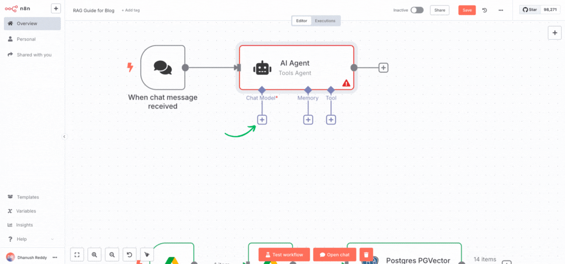 Configuring Google Gemini Chat Model node
